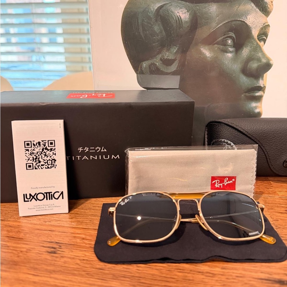 Ray-Ban Titanium Chromance Sunglasses RB8062 Arista Gold with Polarized Blue